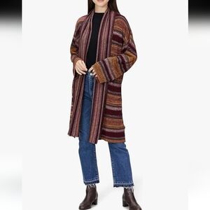 Desigual | Long Open Front Cardigan Lightweight Knit Fall Stripes - Size S